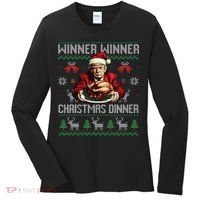 Winner Winner Christmas Dinner Santa Trump Ugly Sweater Xmas Women's Long Sleeve Shirt thumb 0