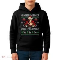 Winner Winner Christmas Dinner Santa Trump Ugly Sweater Xmas Kids Hoodie thumb 4