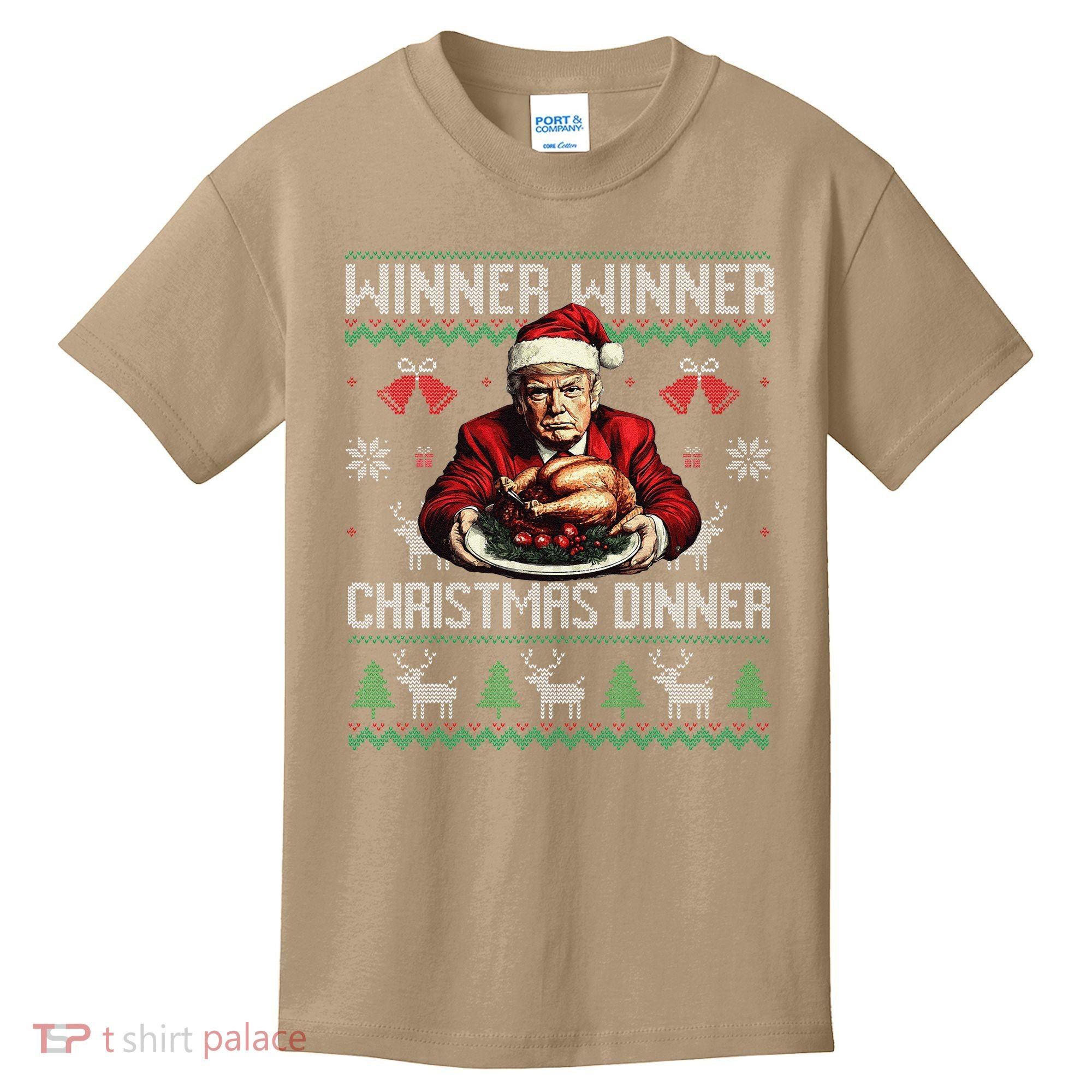 Winner Winner Christmas Dinner Santa Trump Ugly Sweater Xmas Kids T-Shirt