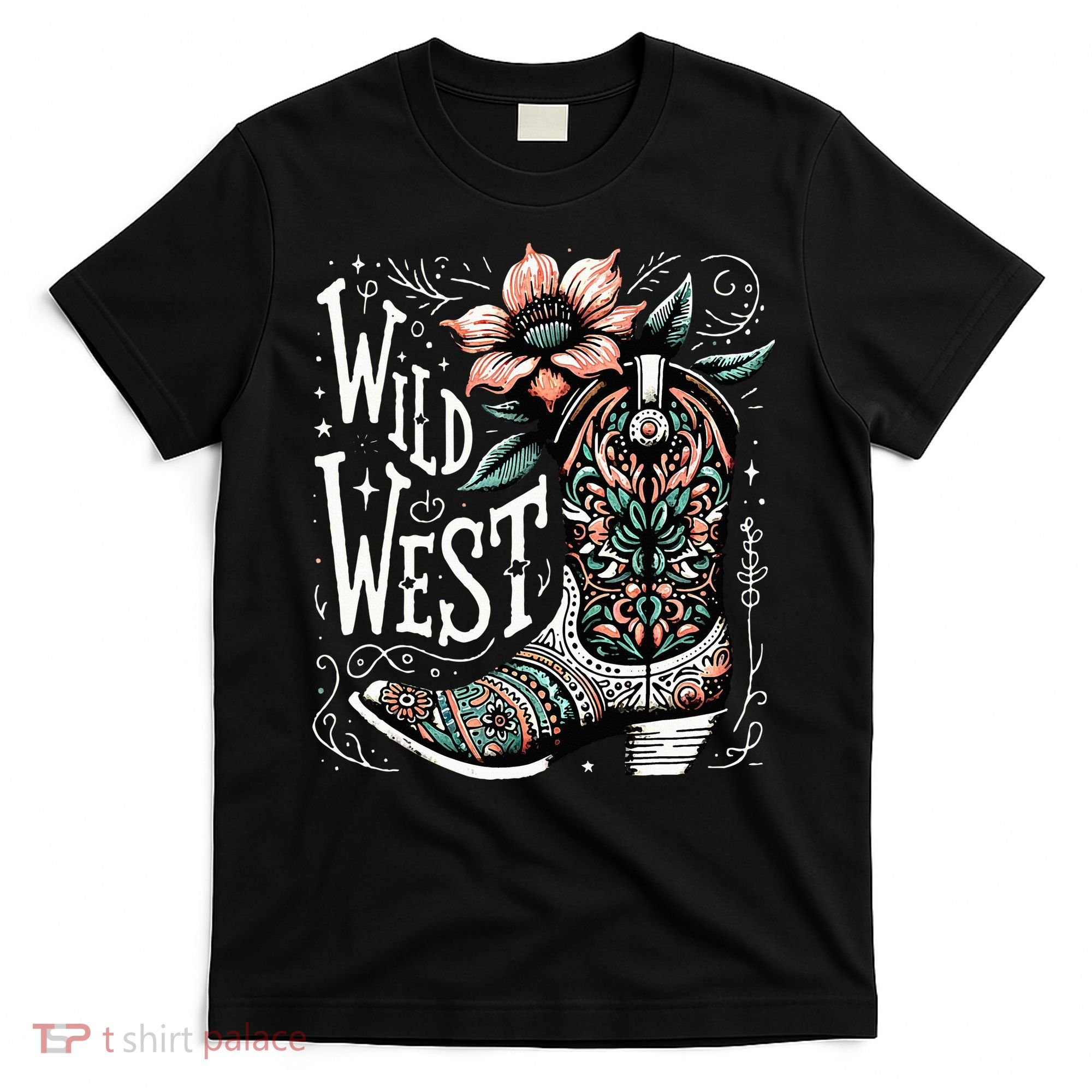Wild West Country Music Vintage Cowgirl Boot Western Flower T-Shirt