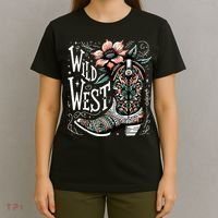 Wild West Country Music Vintage Cowgirl Boot Western Flower T-Shirt thumb 4