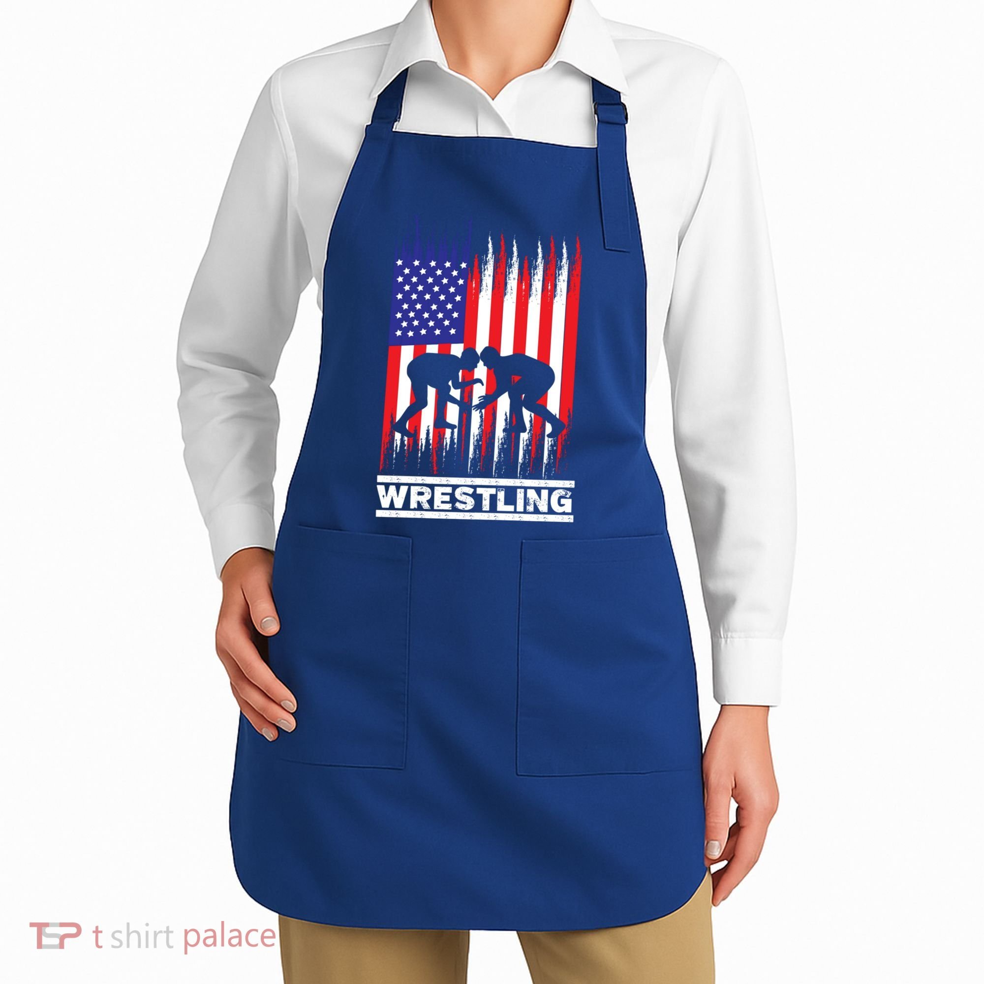 Wrestler Wrestling Fans American Flag Men Women Gift Apron