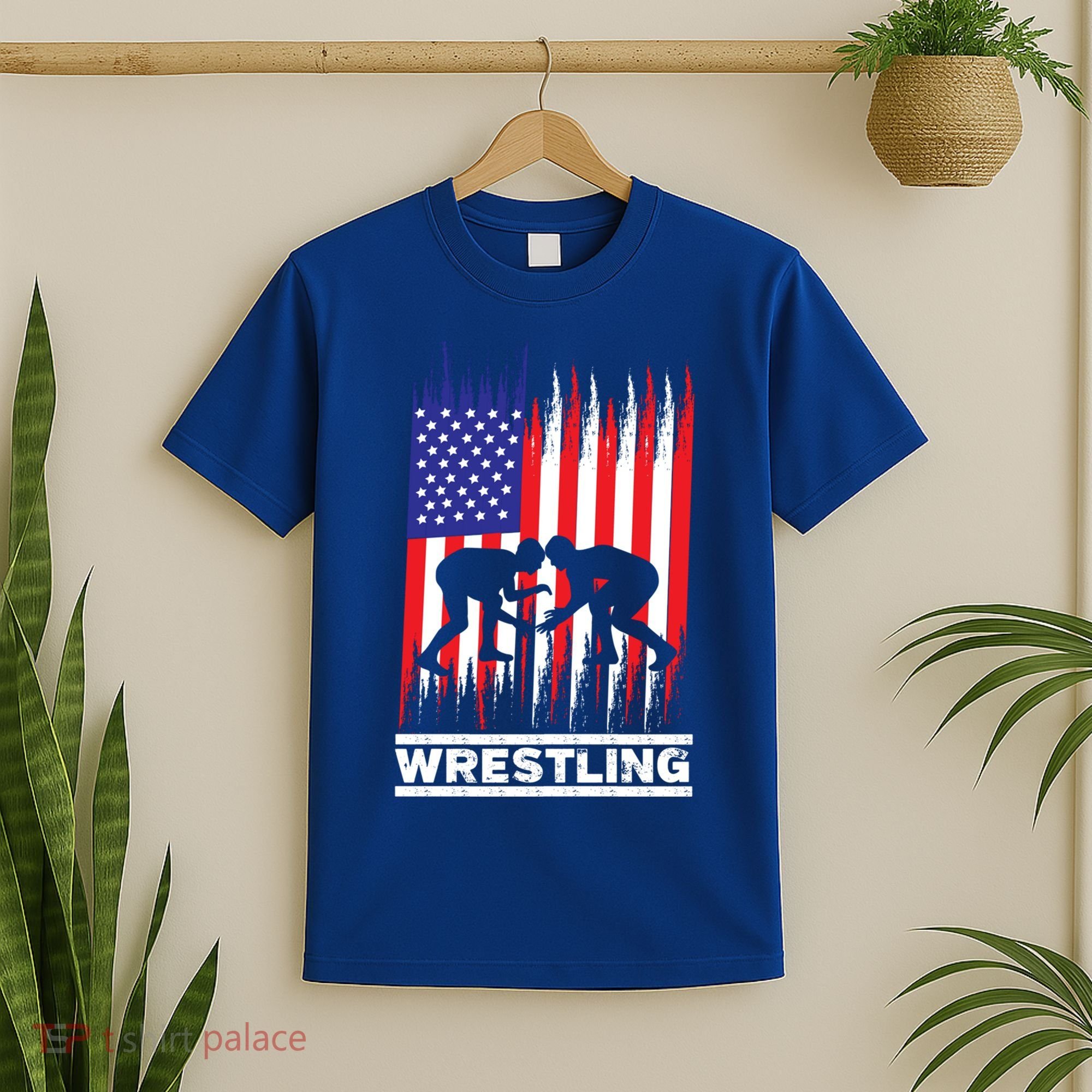 Wrestler Wrestling Fans American Flag Men Women Gift T-Shirt