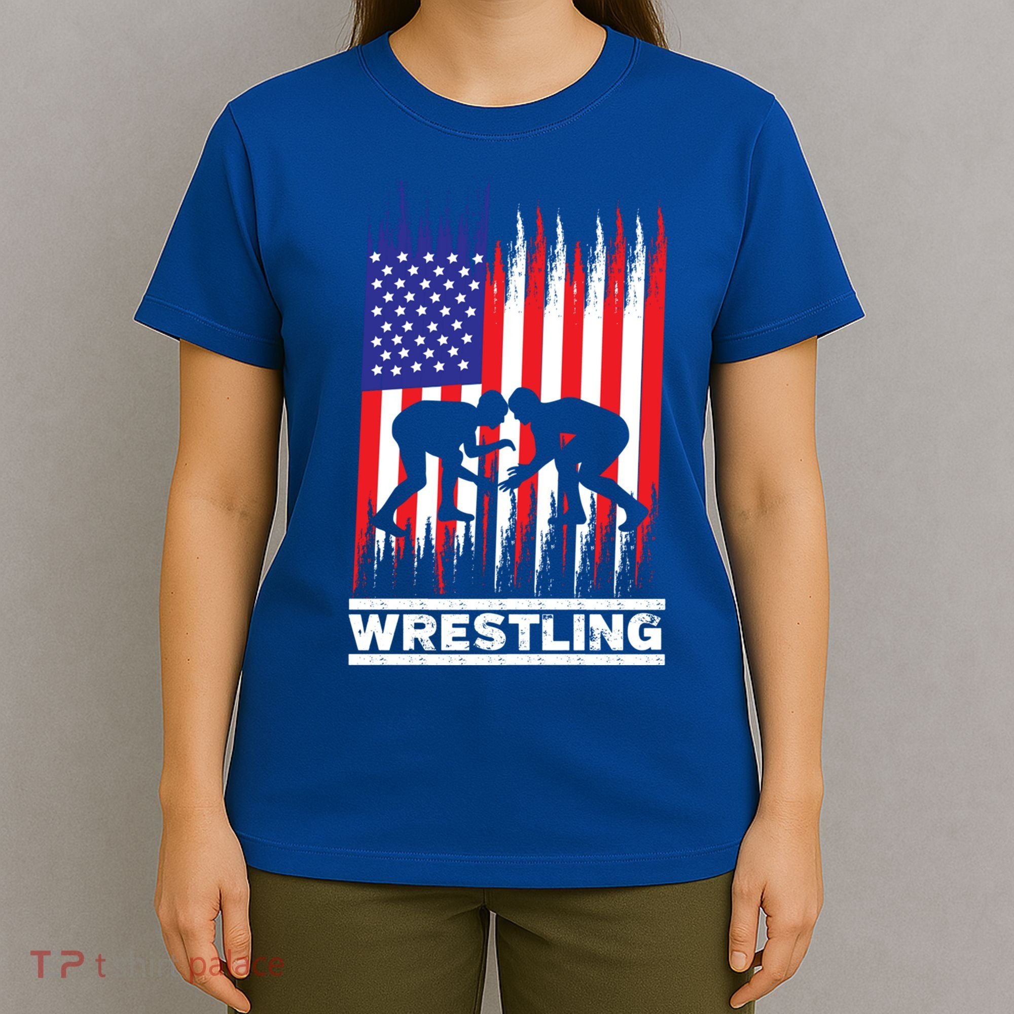 Wrestler Wrestling Fans American Flag Men Women Gift T-Shirt