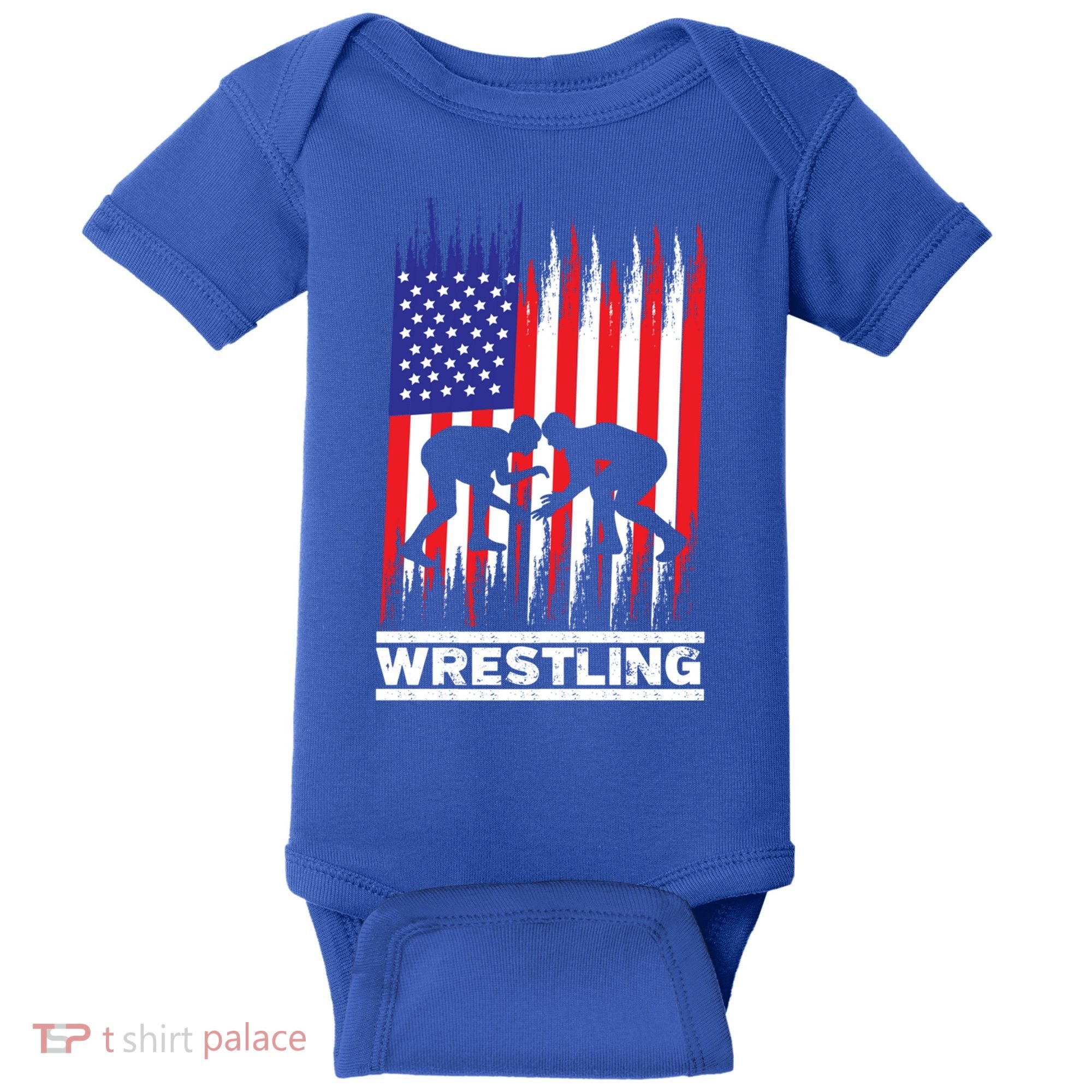 Wrestler Wrestling Fans American Flag Men Women Gift Baby Bodysuit