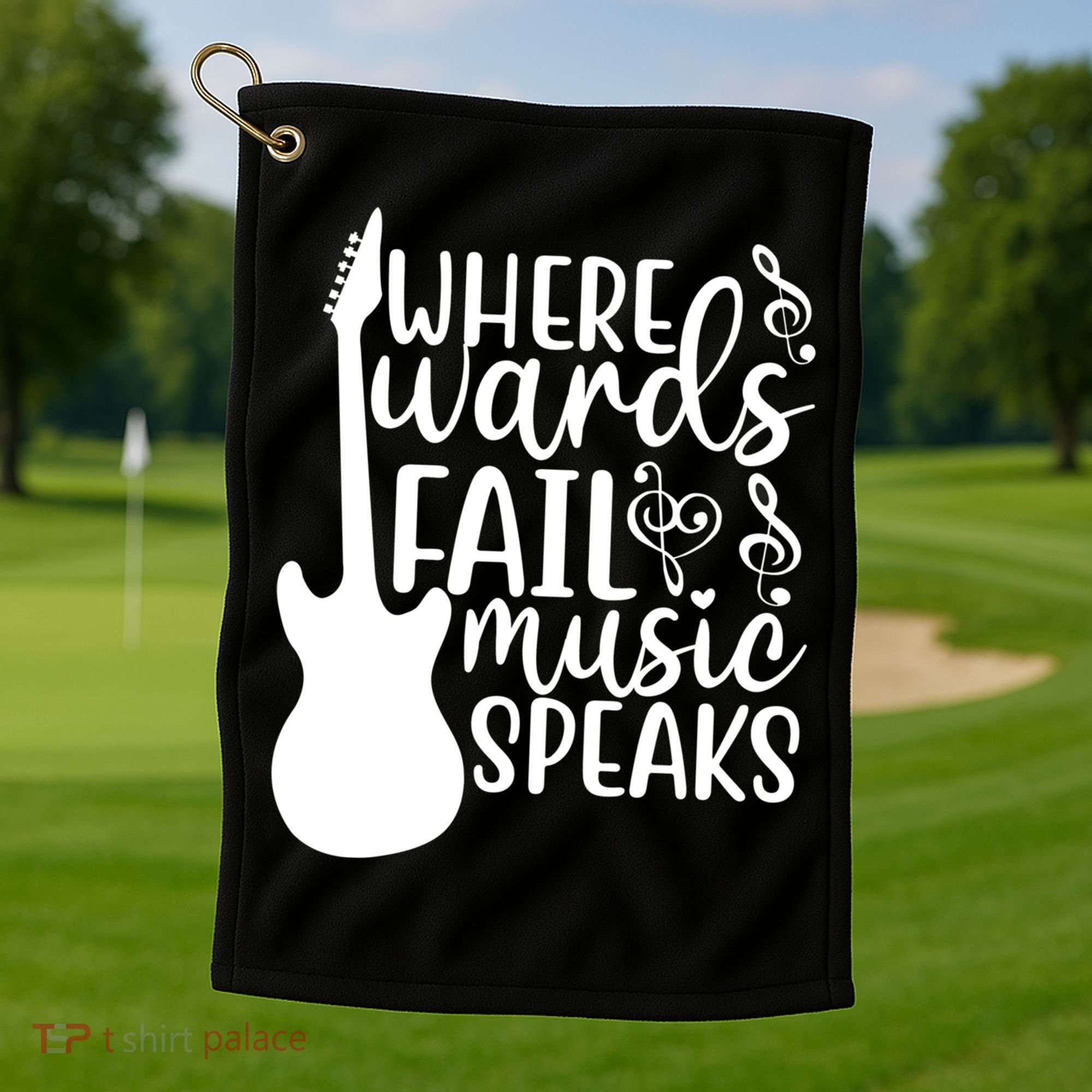 Where Words Fail Music Speaks Great Gift Musical Music Notes Musician Gift Golf Towel