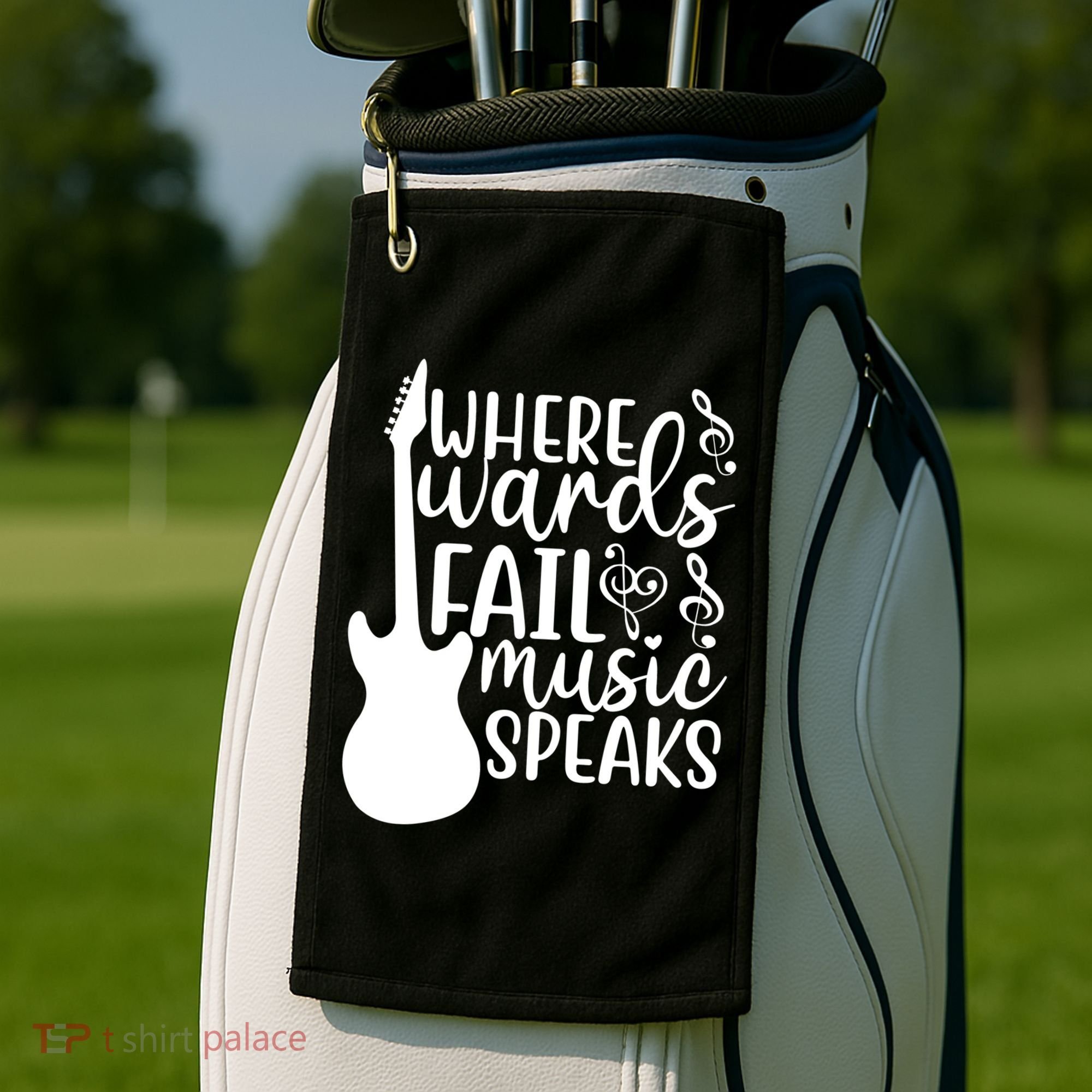 Where Words Fail Music Speaks Great Gift Musical Music Notes Musician Gift Golf Towel
