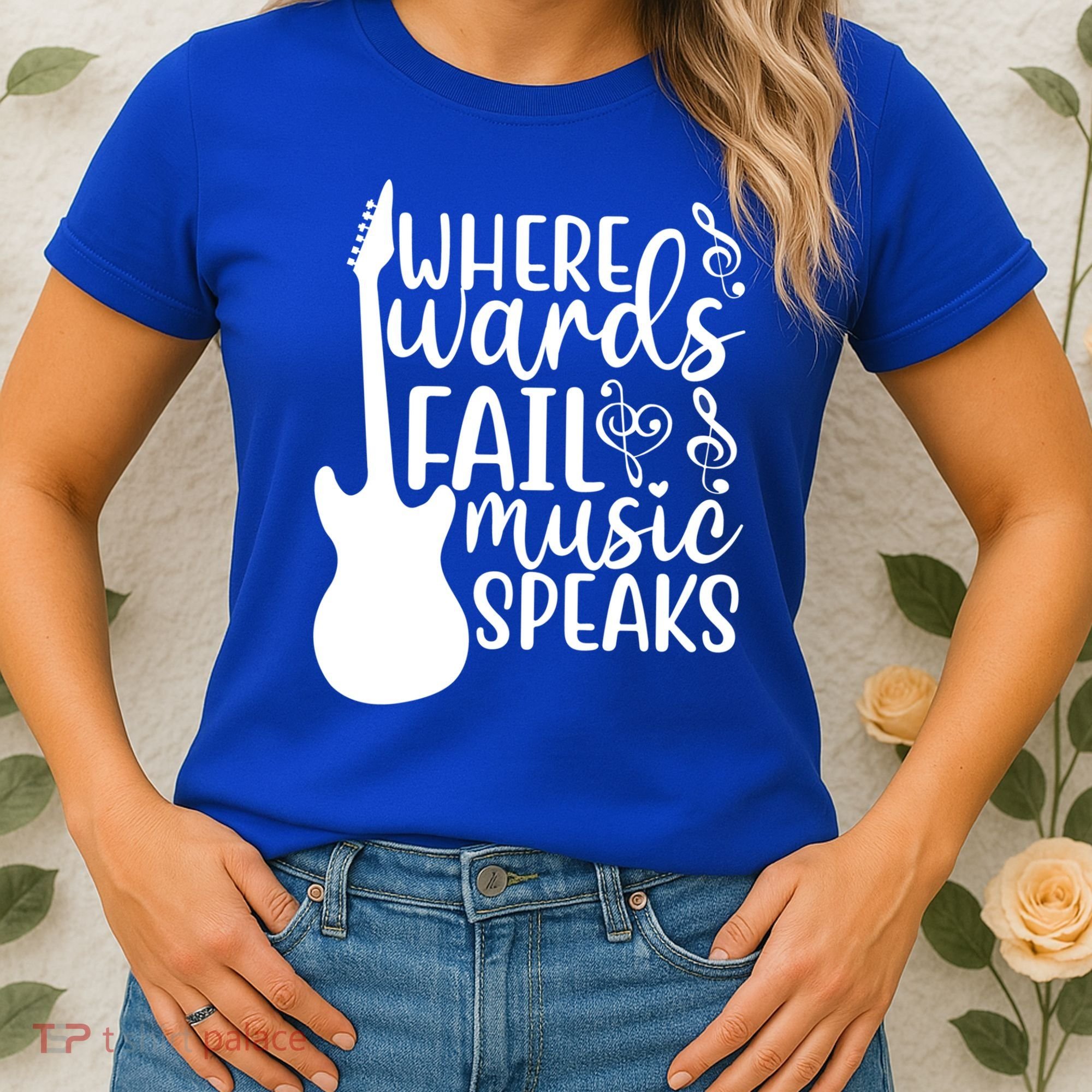 Where Words Fail Music Speaks Great Gift Musical Music Notes Musician Gift Women's T-Shirt