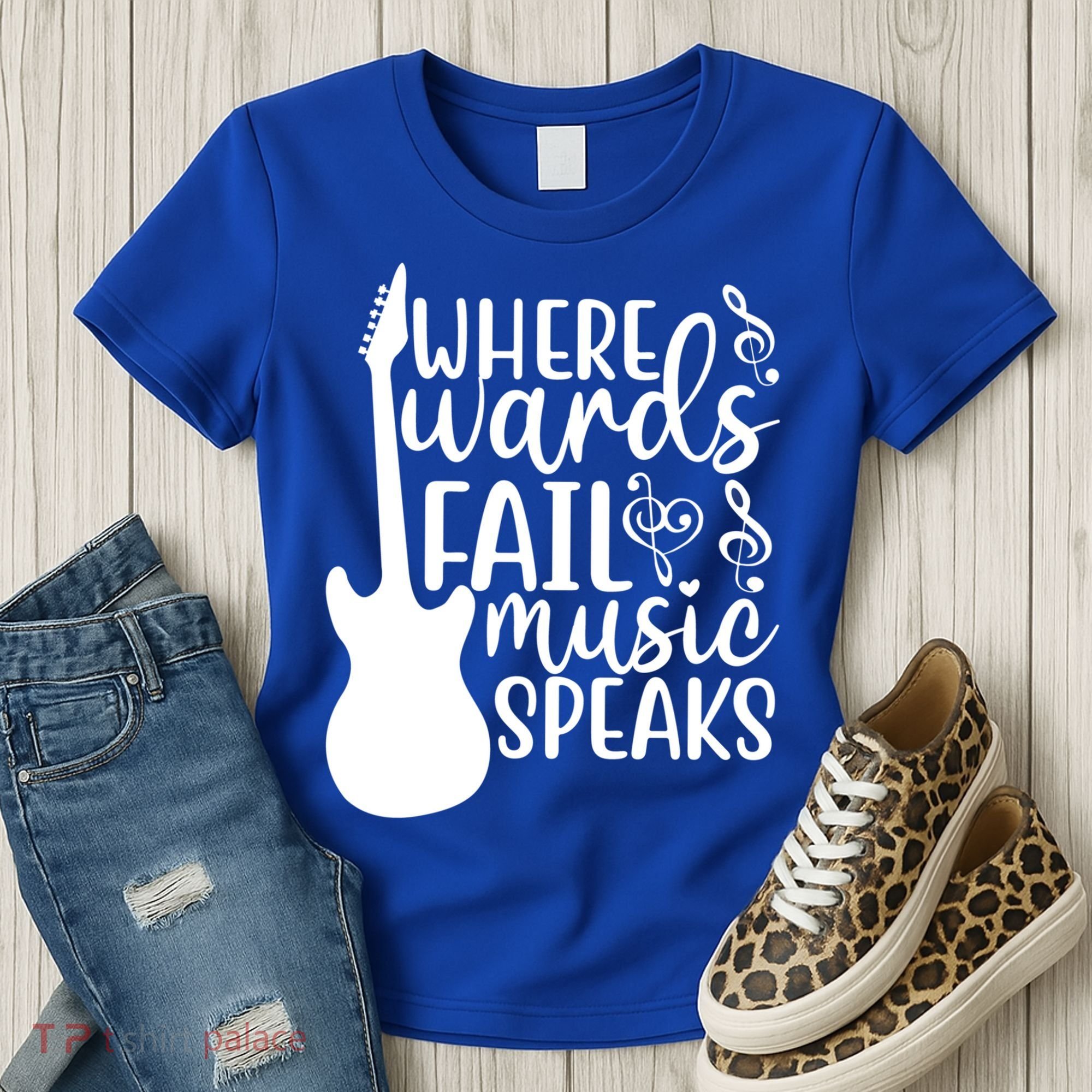 Where Words Fail Music Speaks Great Gift Musical Music Notes Musician Gift Women's T-Shirt