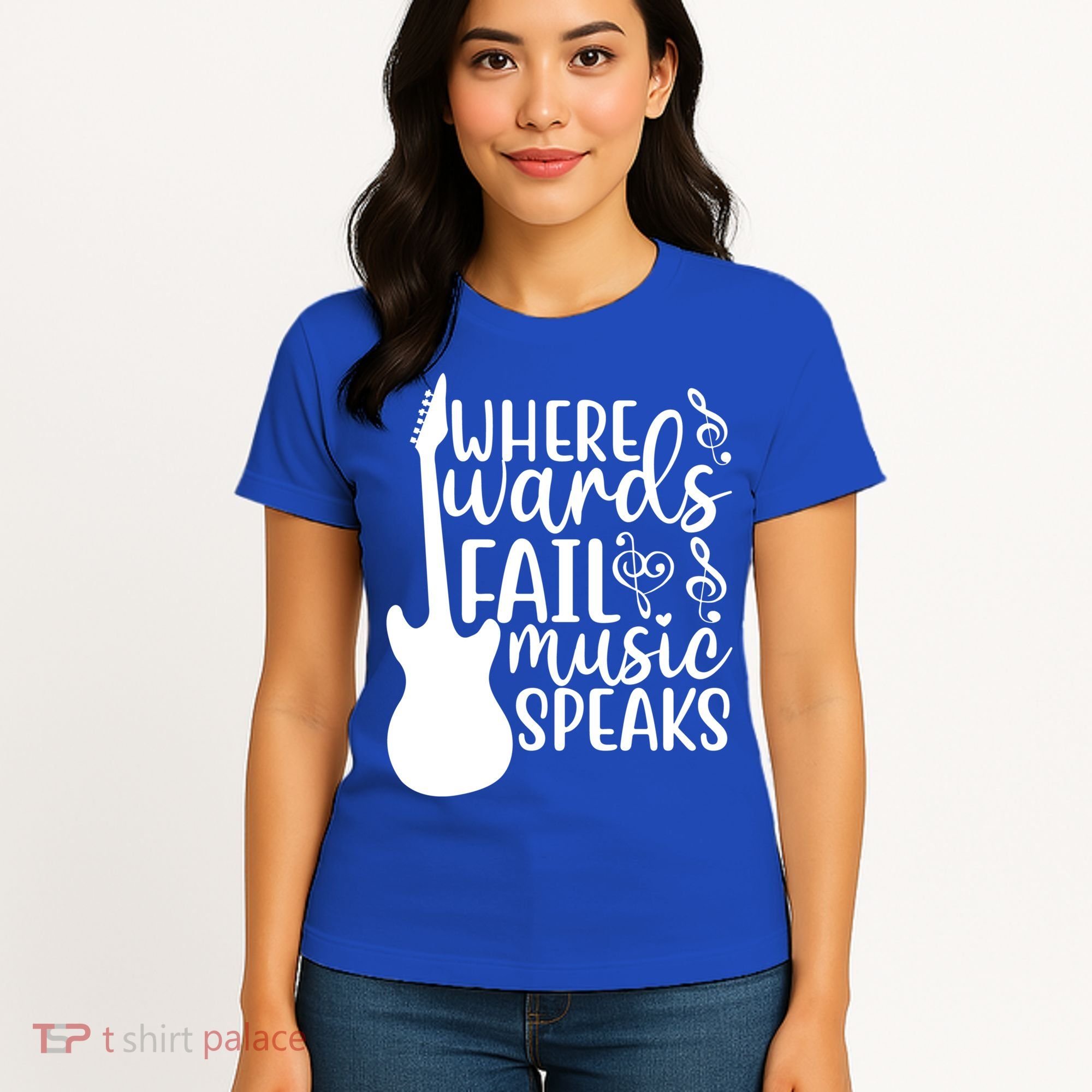Where Words Fail Music Speaks Great Gift Musical Music Notes Musician Gift Women's T-Shirt