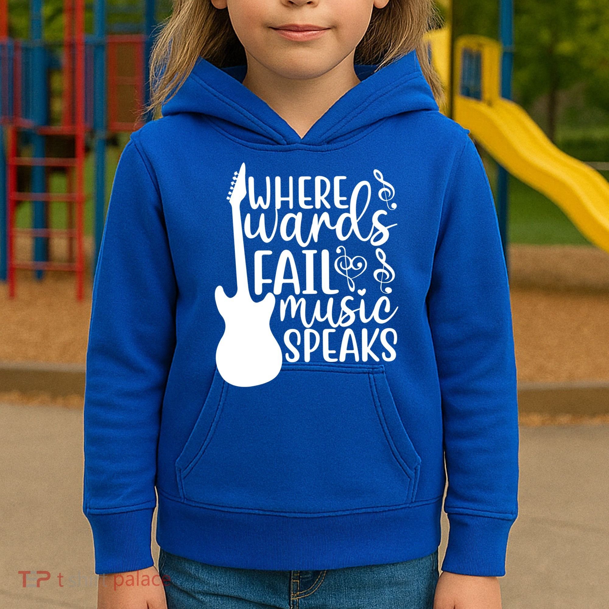 Where Words Fail Music Speaks Great Gift Musical Music Notes Musician Gift Kids Hoodie