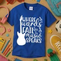 Where Words Fail Music Speaks Great Gift Musical Music Notes Musician Gift Kids T-Shirt thumb 3