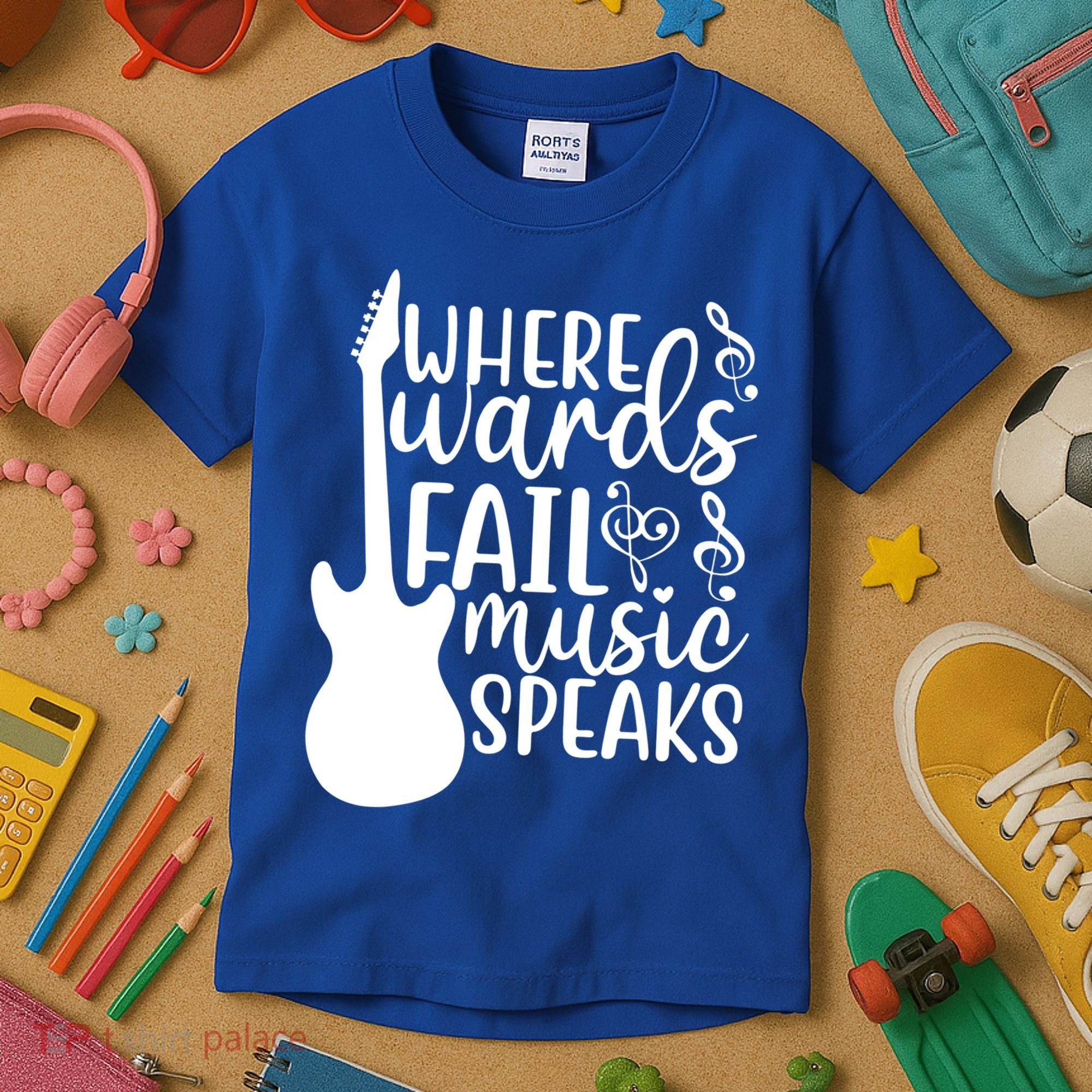 Where Words Fail Music Speaks Great Gift Musical Music Notes Musician Gift Kids T-Shirt