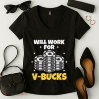 Will Work For Bucks V Gaming Gifts For Rpg Women's V-Neck T-Shirt thumb 2