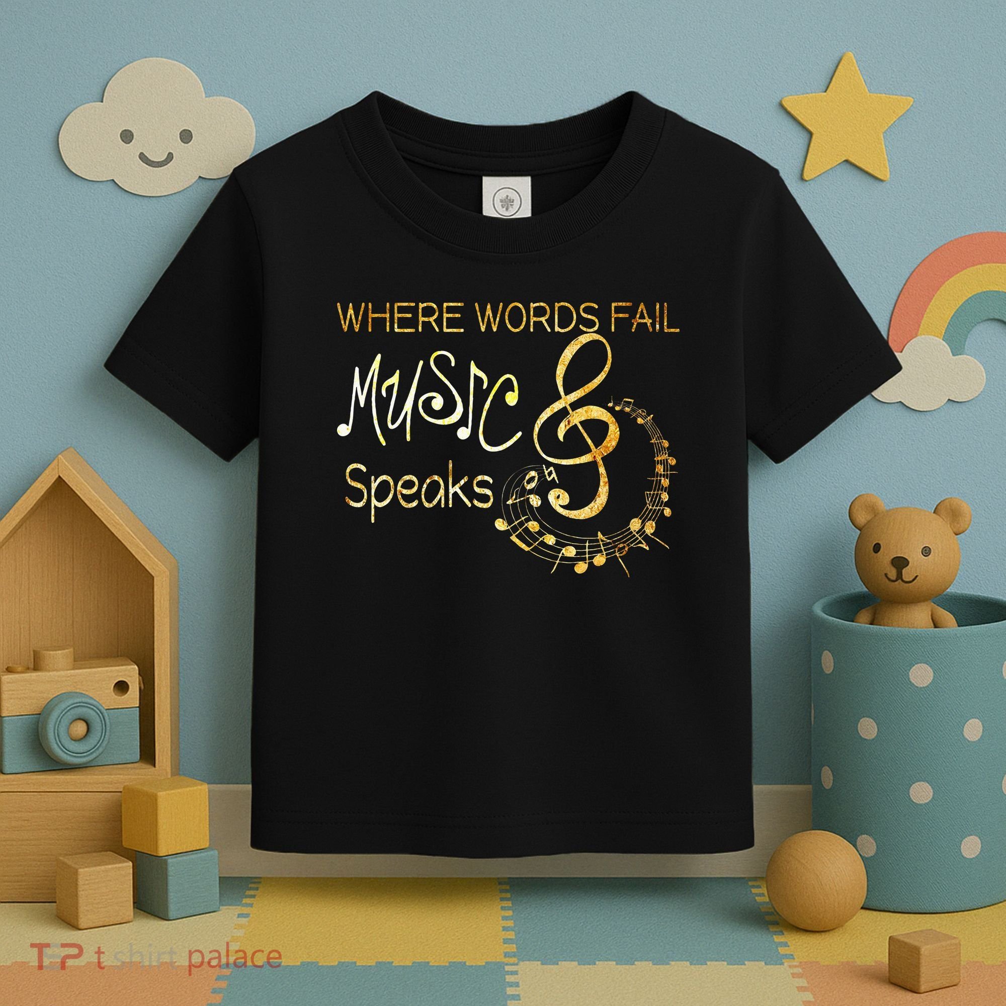 Where Words Fail Music Speaks Musical Music Notes Toddler T-Shirt