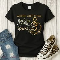 Where Words Fail Music Speaks Musical Music Notes Women's T-Shirt thumb 3