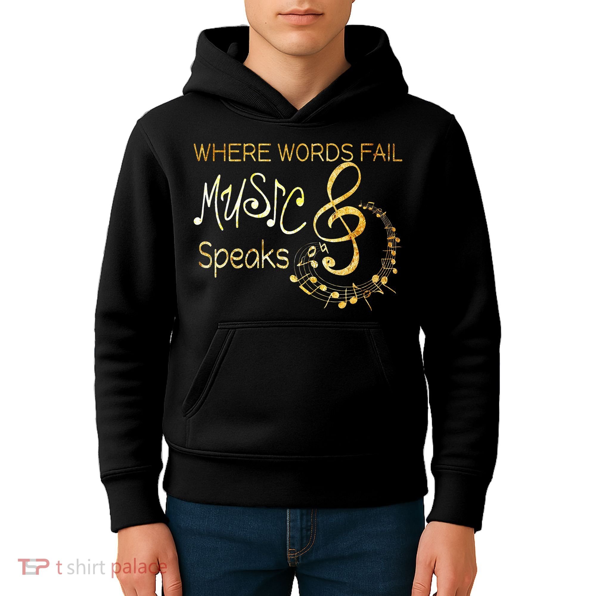 Where Words Fail Music Speaks Musical Music Notes Kids Hoodie