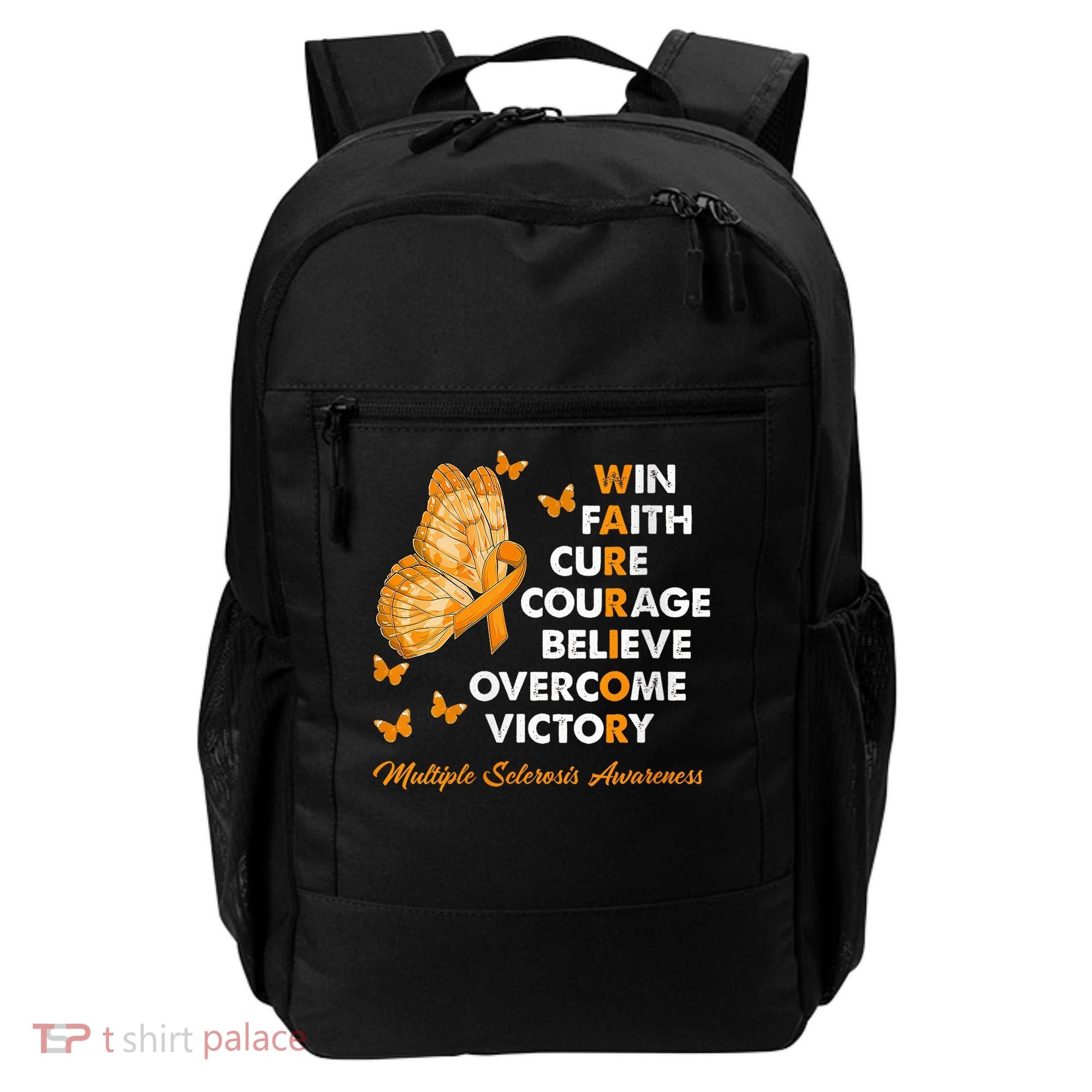 Warrior Win Faith Cure Ribbon Multiple Sclerosis Awareness Backpack