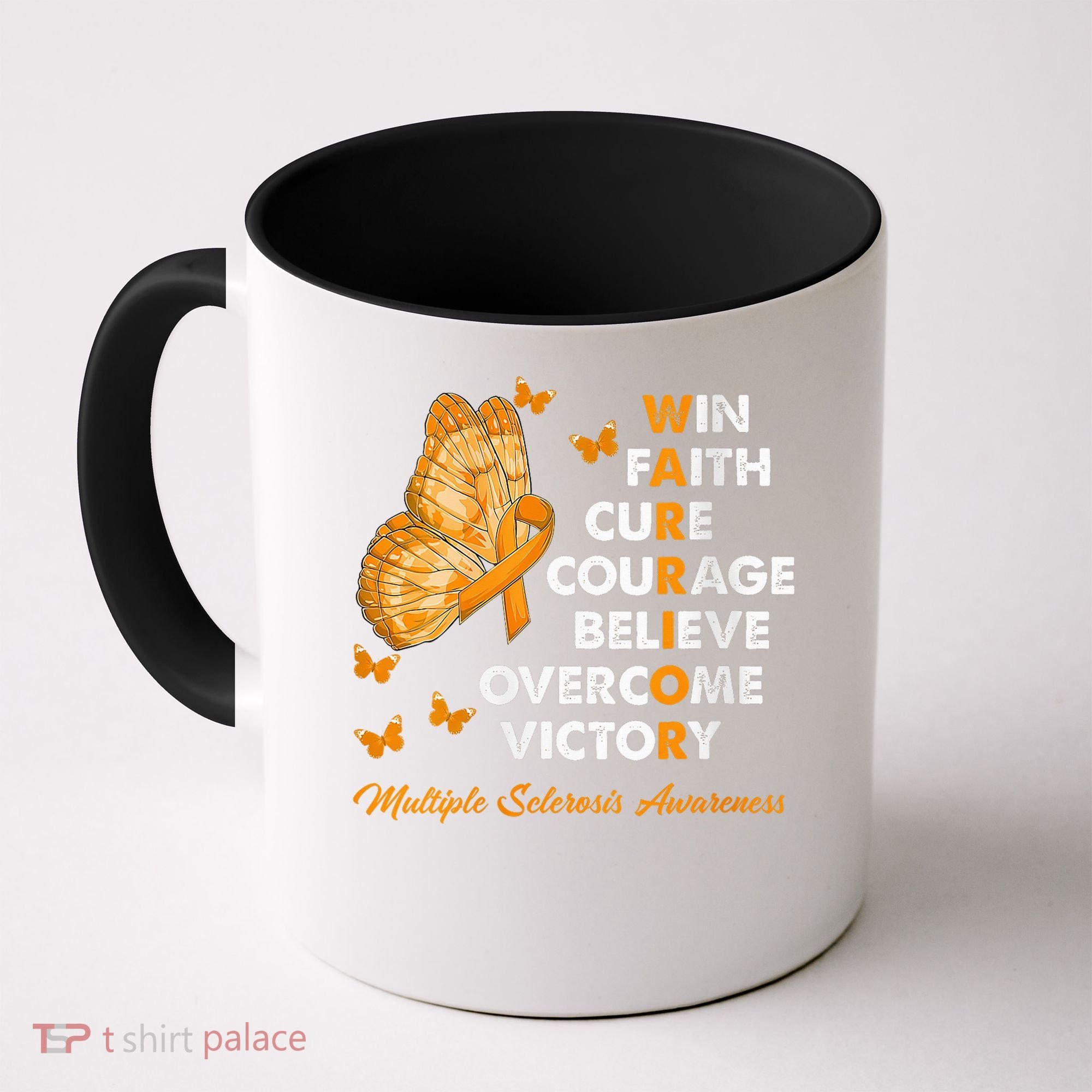 Warrior Win Faith Cure Ribbon Multiple Sclerosis Awareness Coffee Mug