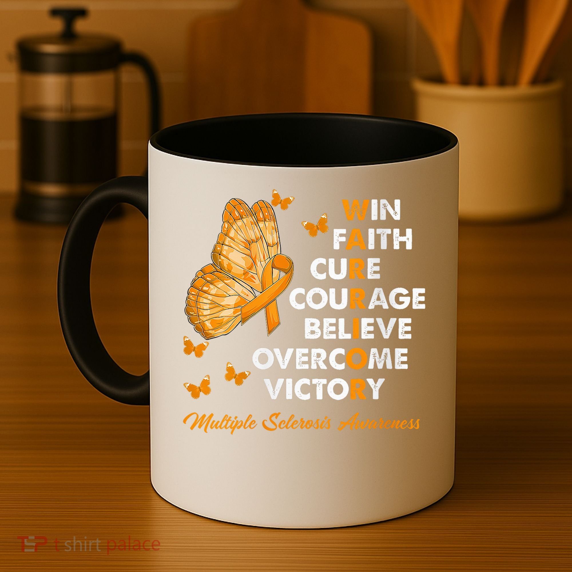 Warrior Win Faith Cure Ribbon Multiple Sclerosis Awareness Coffee Mug