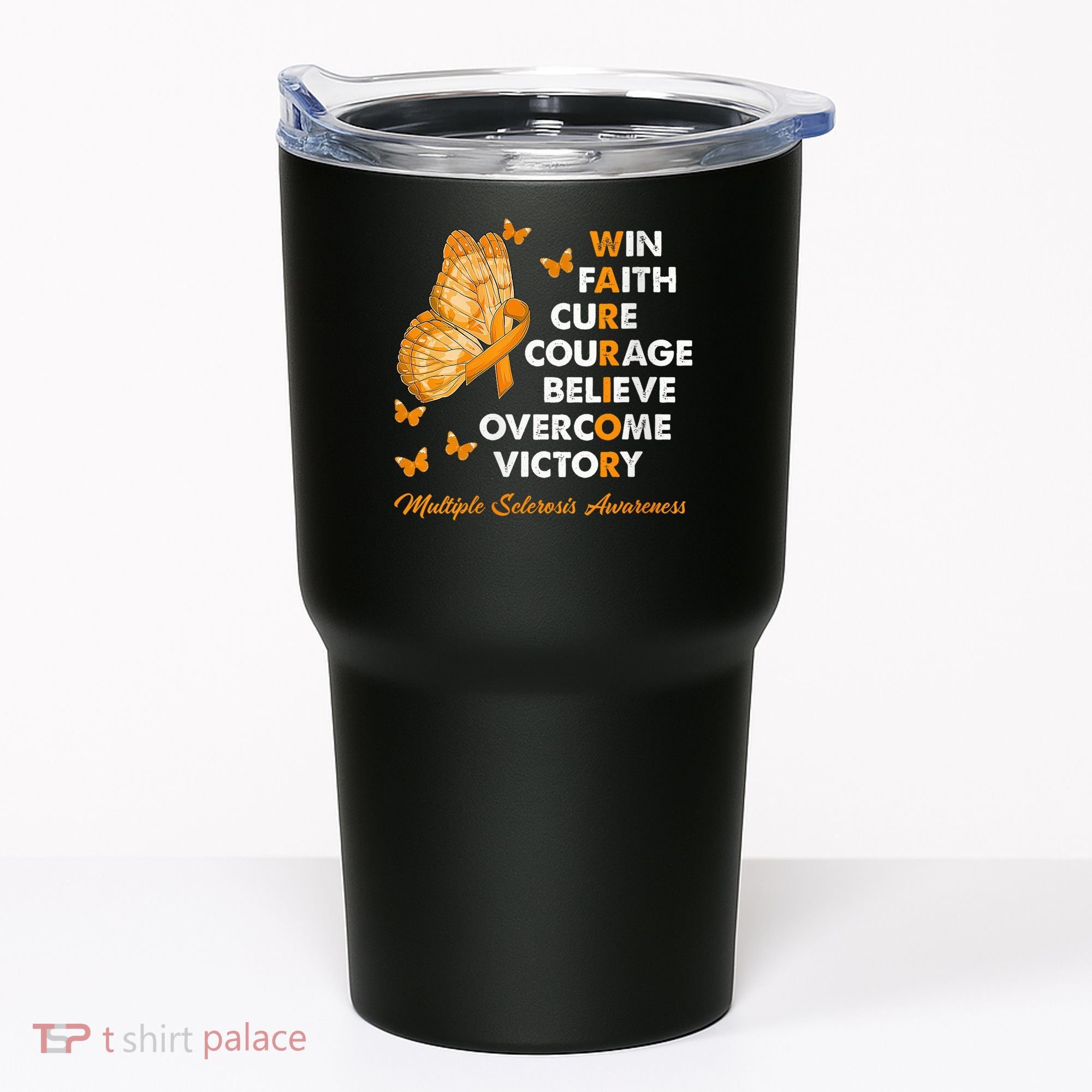 Warrior Win Faith Cure Ribbon Multiple Sclerosis Awareness Tumbler