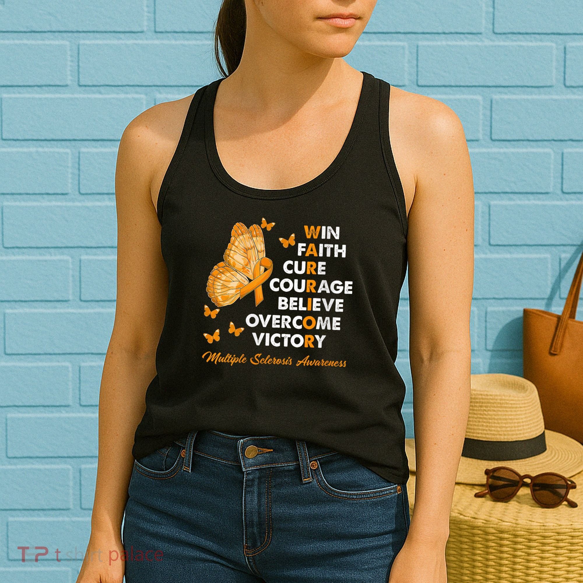 Warrior Win Faith Cure Ribbon Multiple Sclerosis Awareness Women's Tank Top