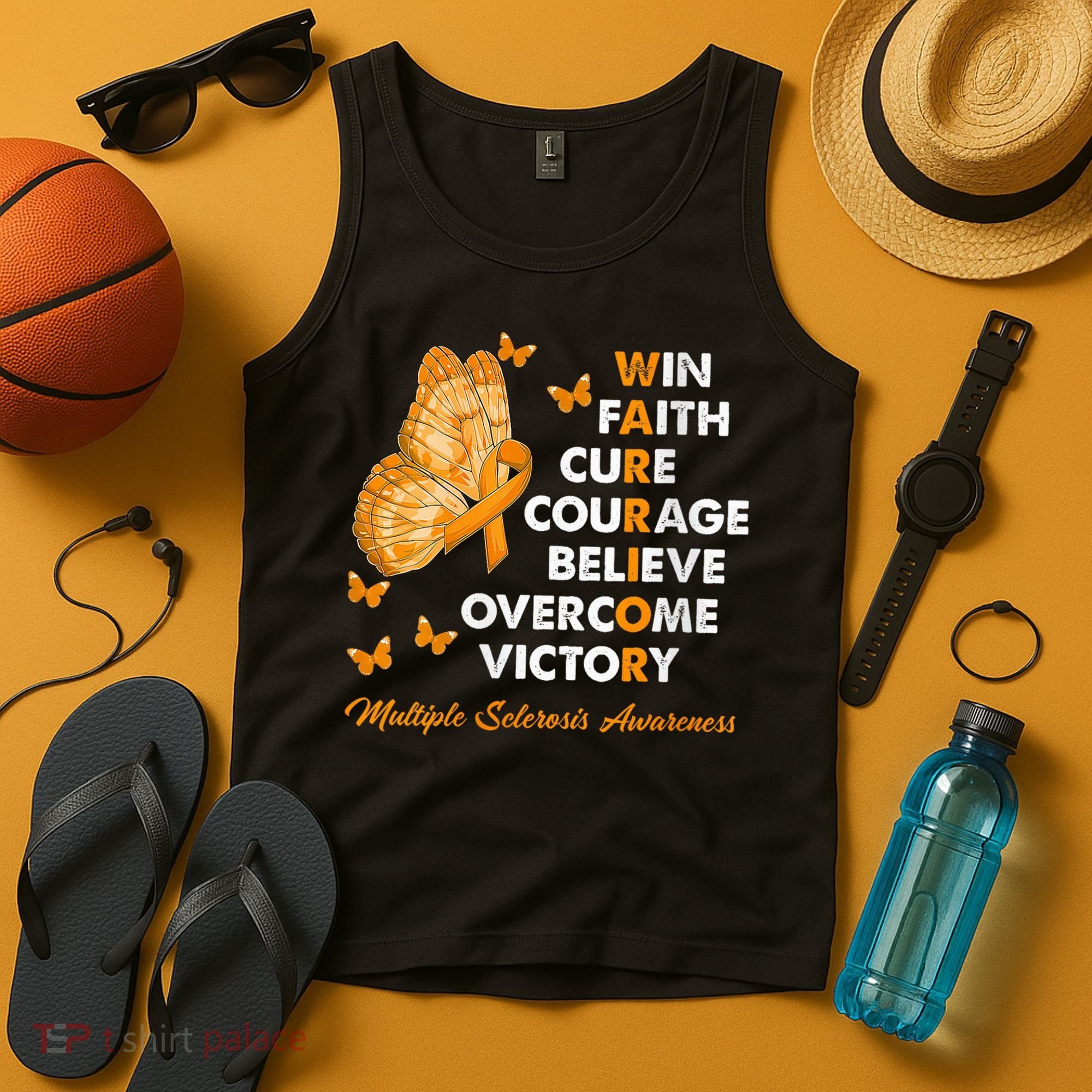 Warrior Win Faith Cure Ribbon Multiple Sclerosis Awareness Tank Top