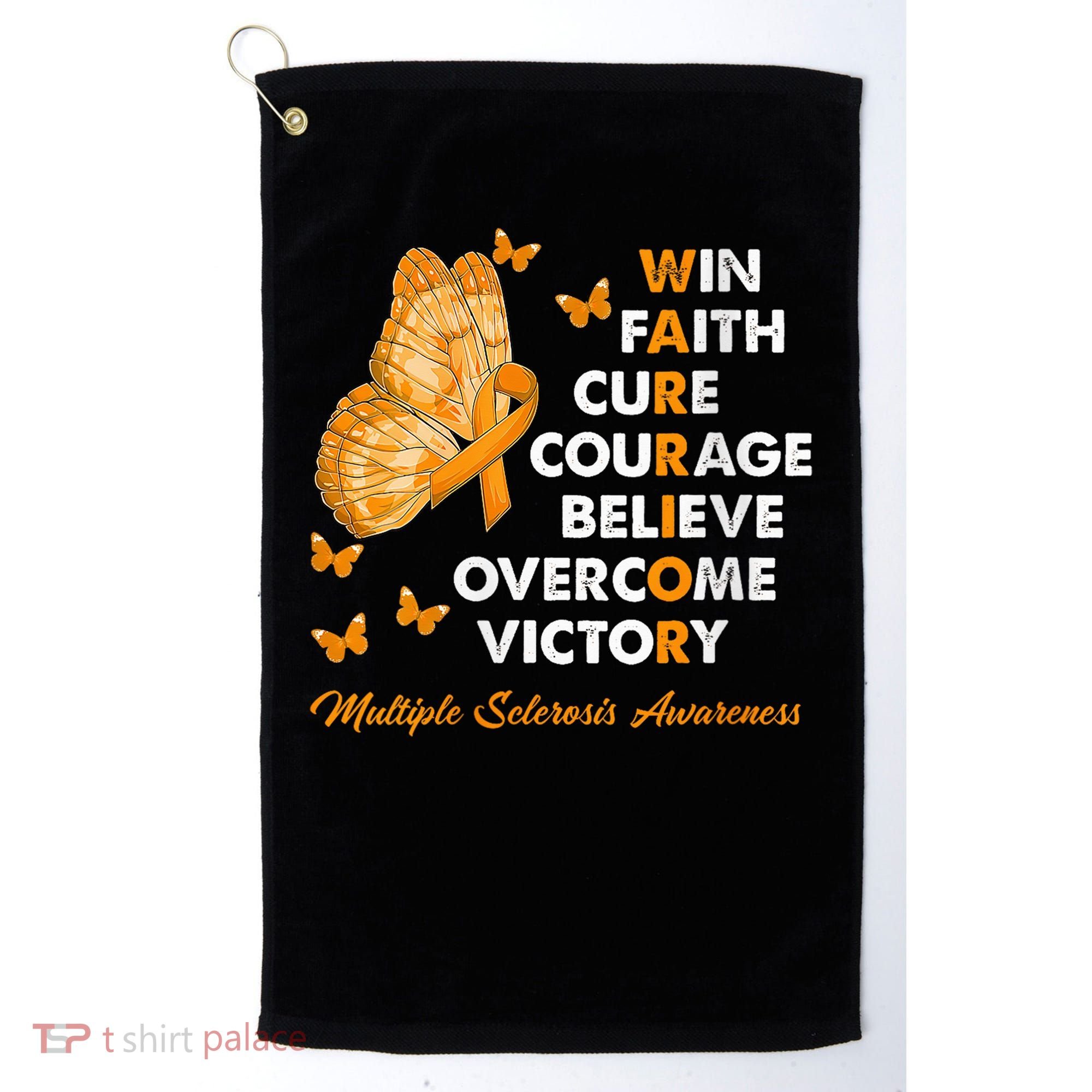 Warrior Win Faith Cure Ribbon Multiple Sclerosis Awareness Golf Towel