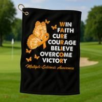 Warrior Win Faith Cure Ribbon Multiple Sclerosis Awareness Golf Towel thumb 1
