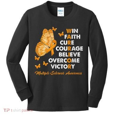 Warrior Win Faith Cure Ribbon Multiple Sclerosis Awareness Kids Long Sleeve Shirt