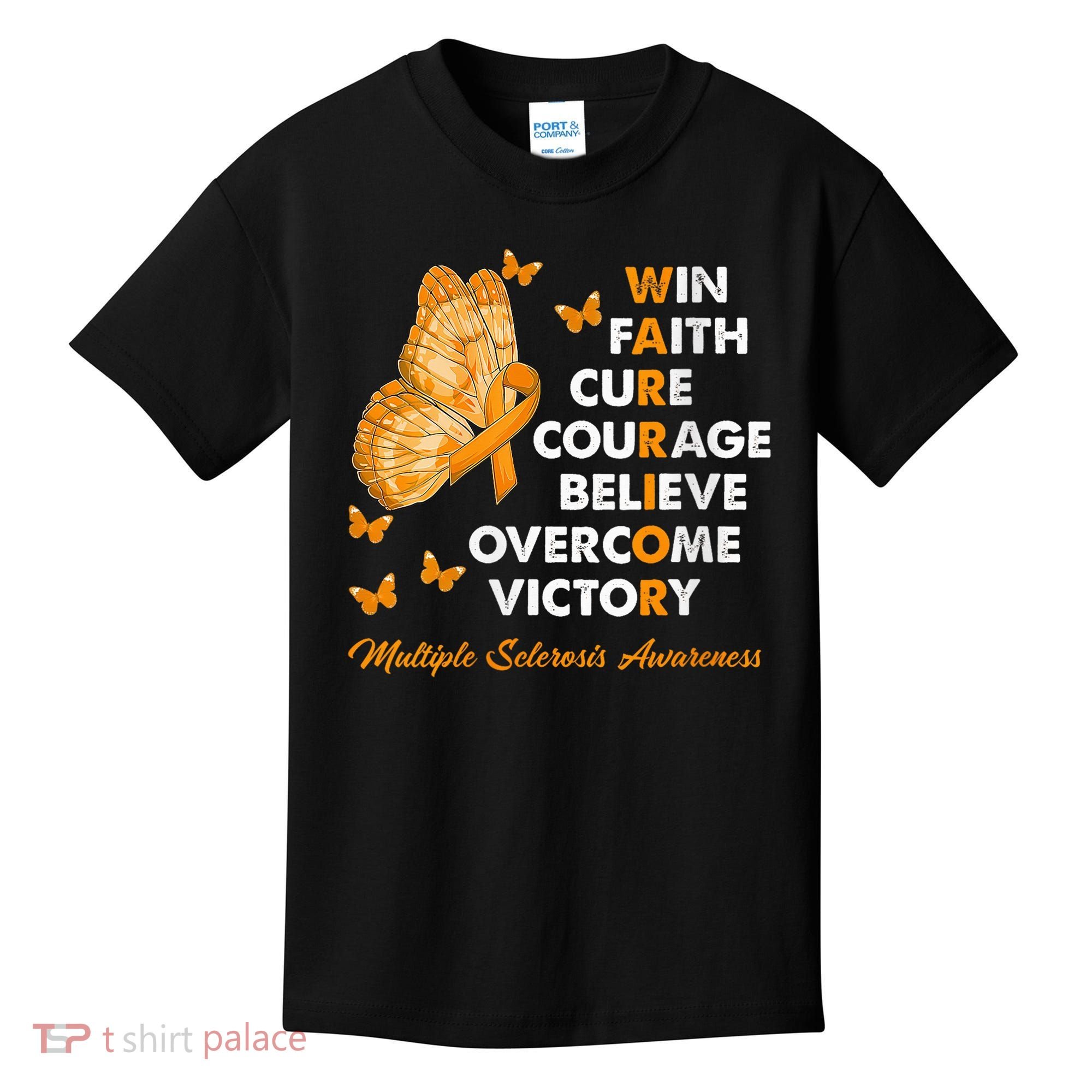 Warrior Win Faith Cure Ribbon Multiple Sclerosis Awareness Kids T-Shirt