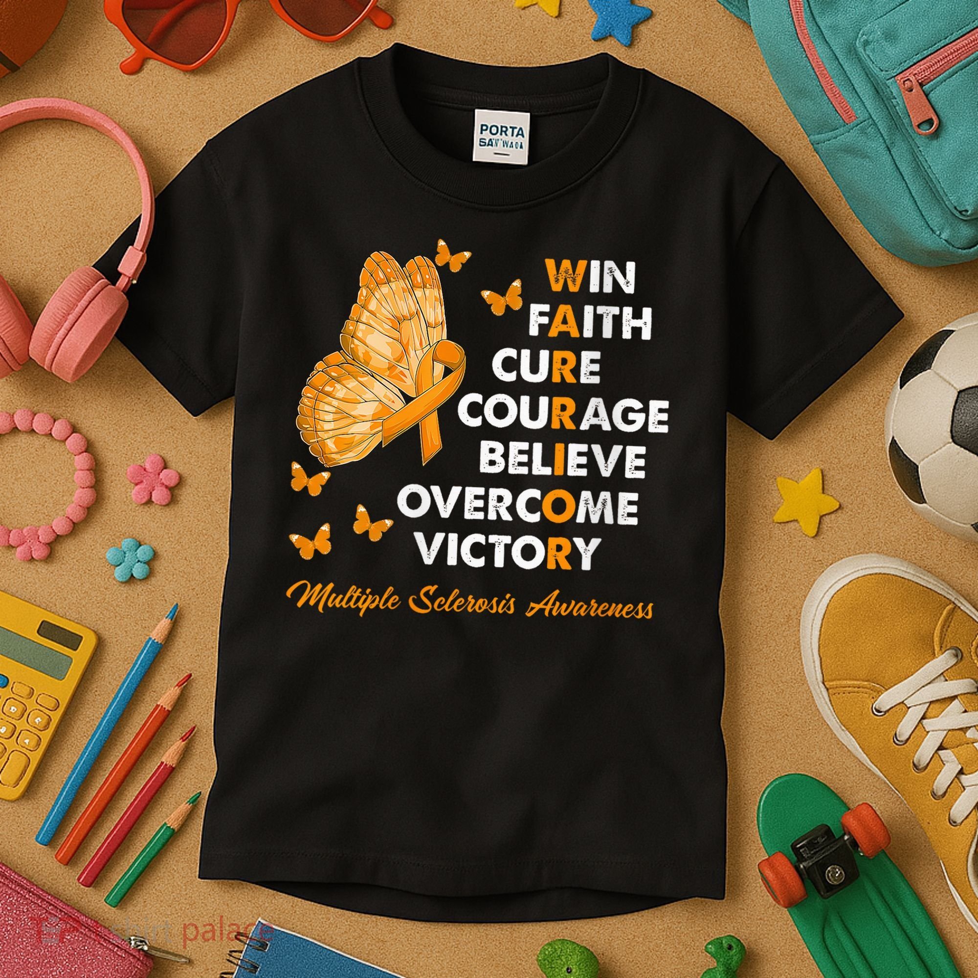 Warrior Win Faith Cure Ribbon Multiple Sclerosis Awareness Kids T-Shirt