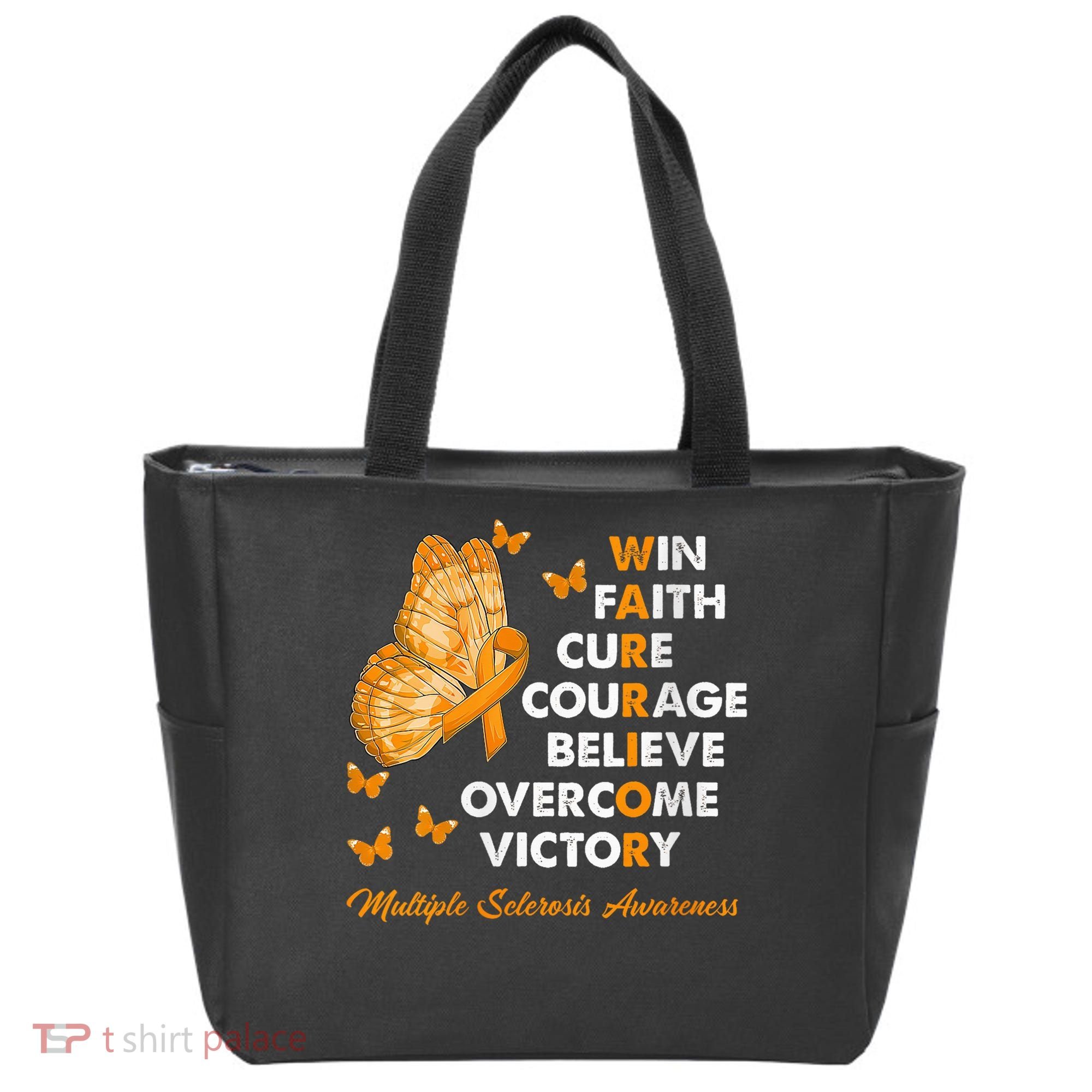 Warrior Win Faith Cure Ribbon Multiple Sclerosis Awareness Tote Bag