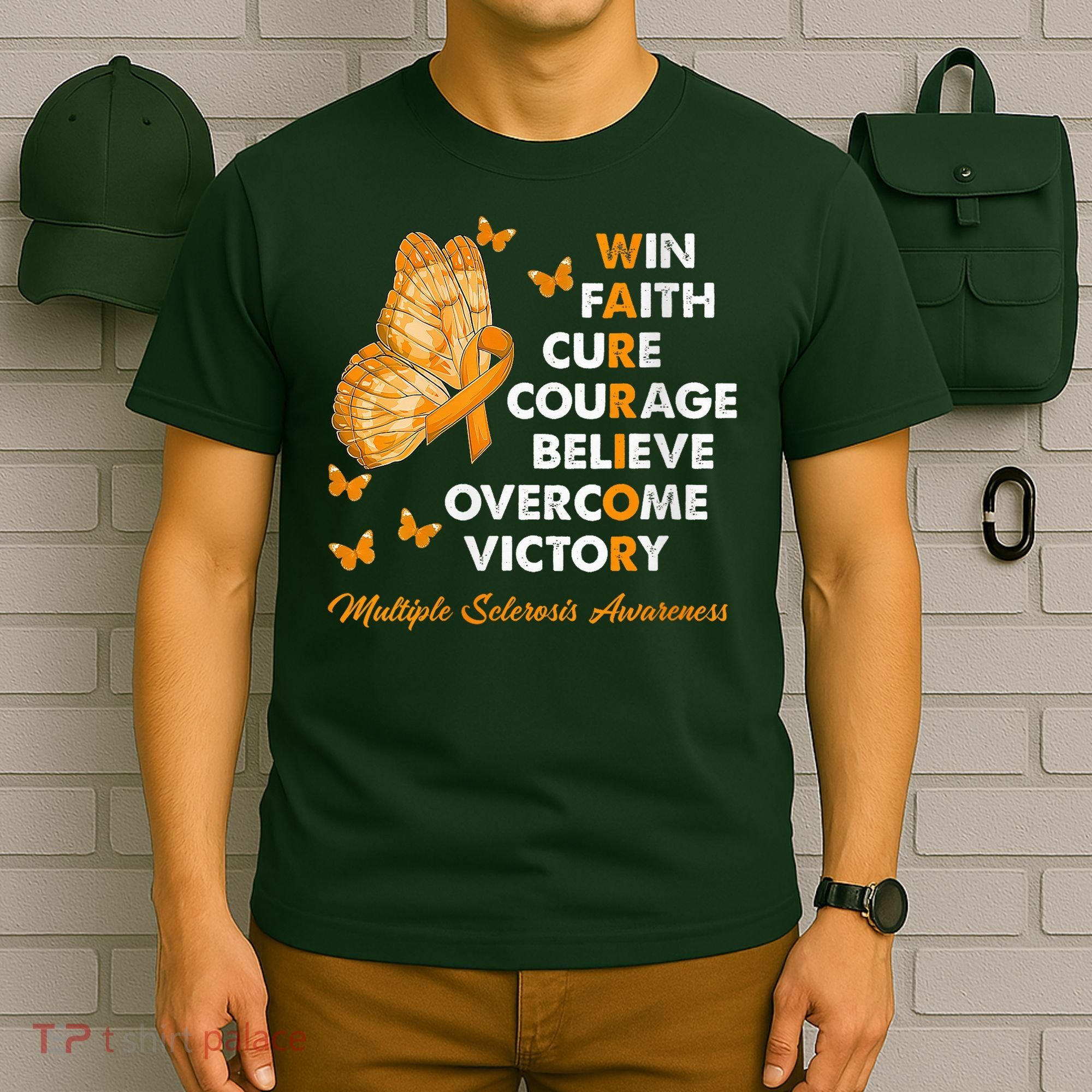 Warrior Win Faith Cure Ribbon Multiple Sclerosis Awareness T-Shirt