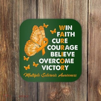 Warrior Win Faith Cure Ribbon Multiple Sclerosis Awareness Coaster