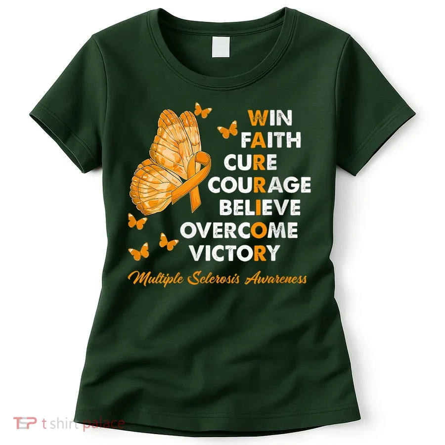 Warrior Win Faith Cure Ribbon Multiple Sclerosis Awareness Women's T-Shirt