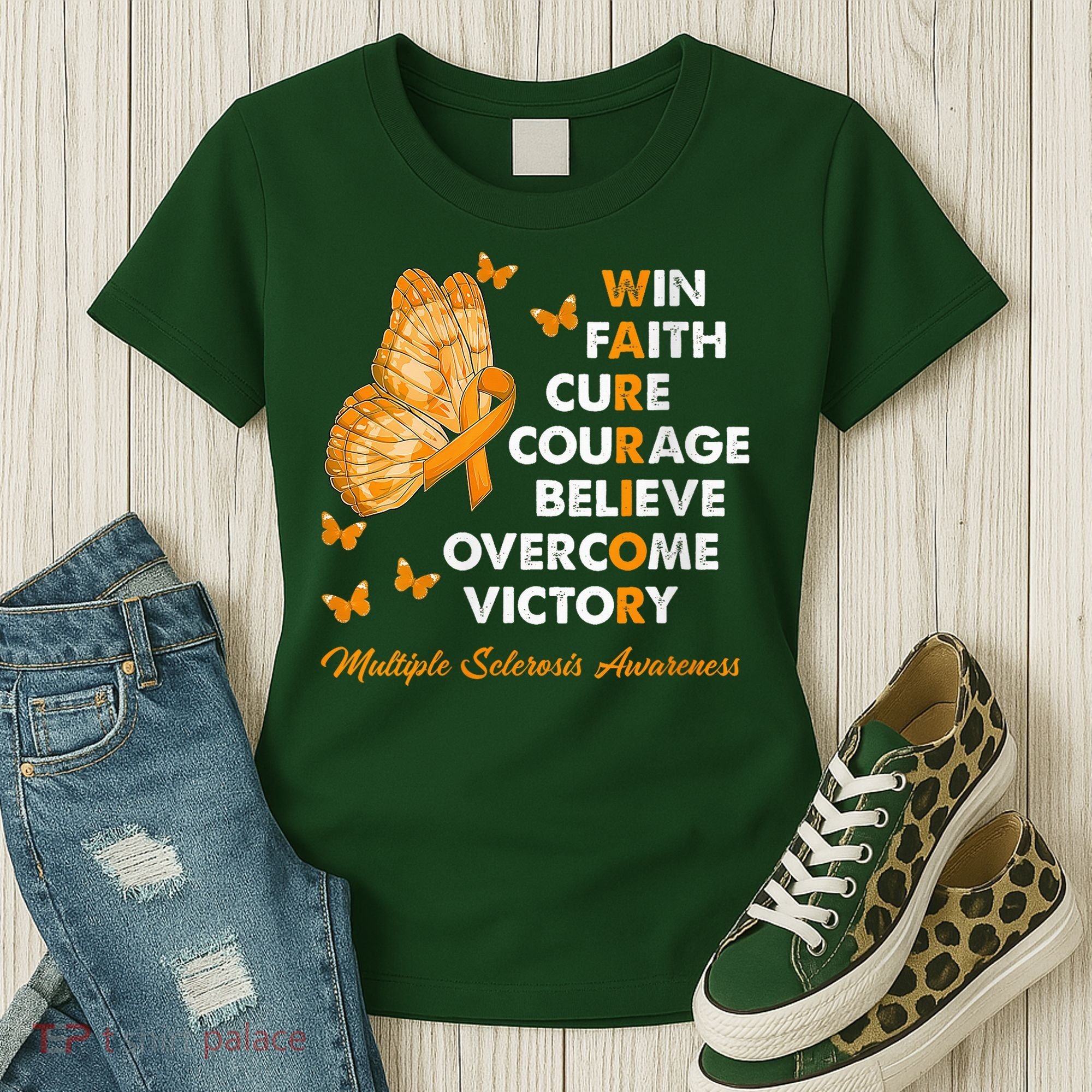 Warrior Win Faith Cure Ribbon Multiple Sclerosis Awareness Women's T-Shirt