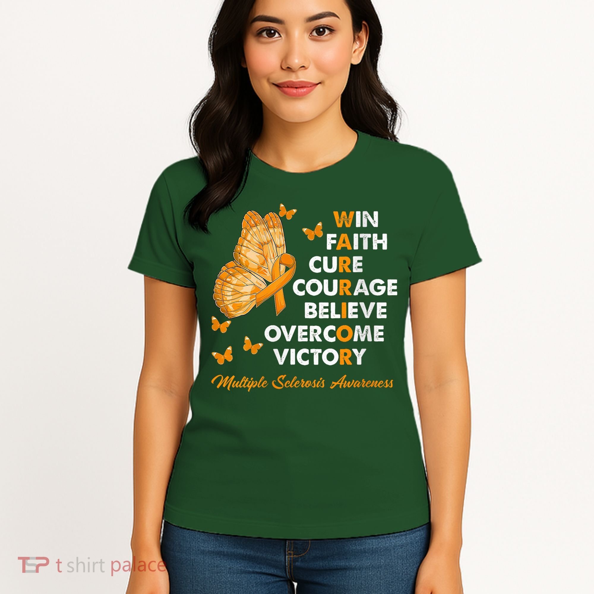 Warrior Win Faith Cure Ribbon Multiple Sclerosis Awareness Women's T-Shirt