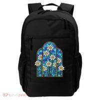 White Wildflower Flower Mosaic Church Window Backpack thumb 0