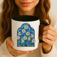 White Wildflower Flower Mosaic Church Window Coffee Mug thumb 3