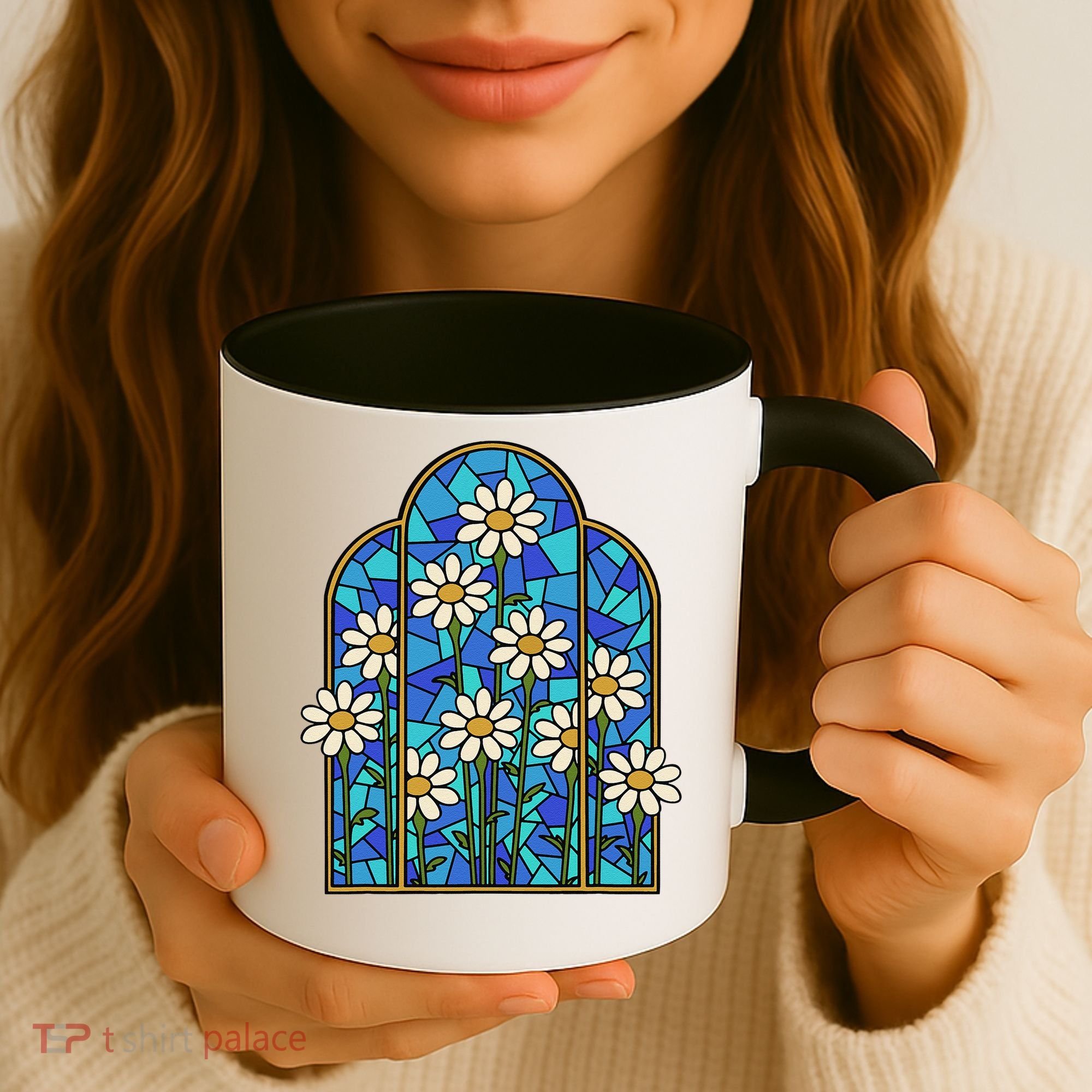 White Wildflower Flower Mosaic Church Window Coffee Mug