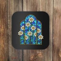 White Wildflower Flower Mosaic Church Window Coaster thumb 0