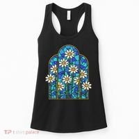 White Wildflower Flower Mosaic Church Window Women's Tank Top thumb 0
