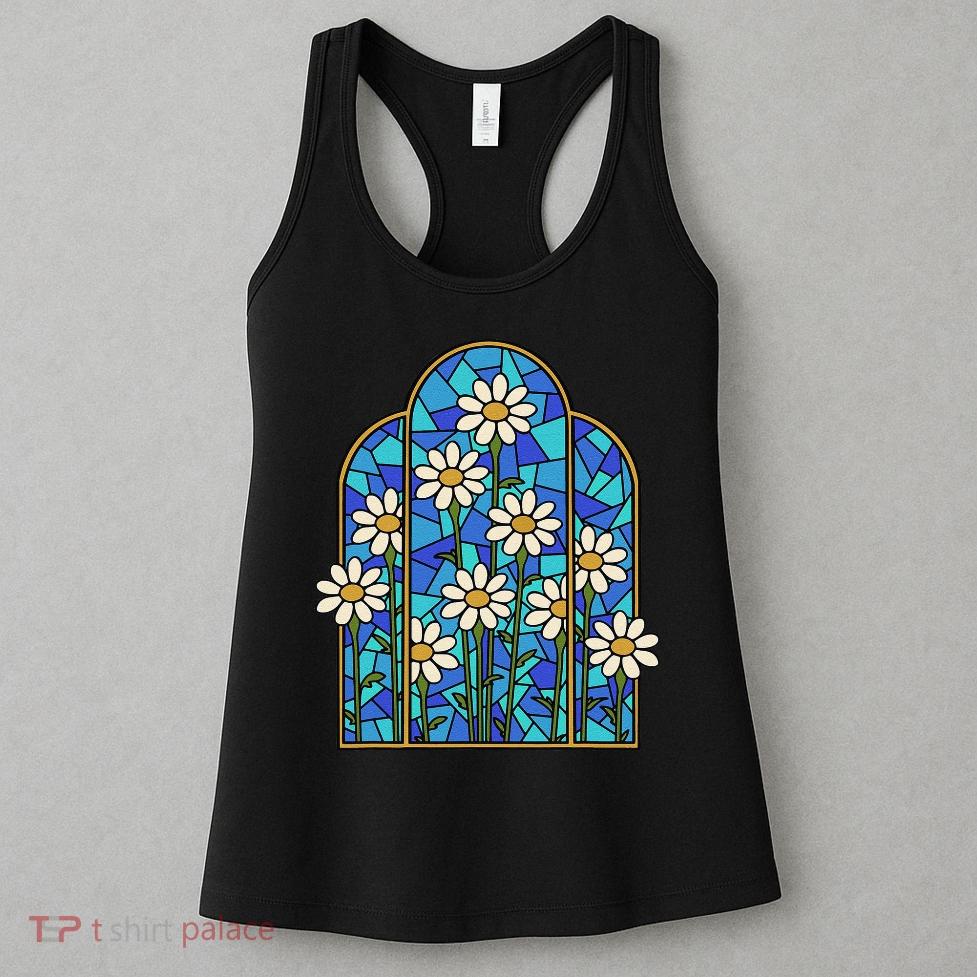 White Wildflower Flower Mosaic Church Window Women's Tank Top