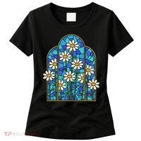 White Wildflower Flower Mosaic Church Window Women's T-Shirt thumb 0