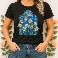 White Wildflower Flower Mosaic Church Window Women's T-Shirt thumb 2