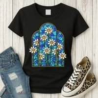 White Wildflower Flower Mosaic Church Window Women's T-Shirt thumb 3