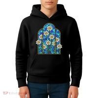 White Wildflower Flower Mosaic Church Window Kids Hoodie thumb 4