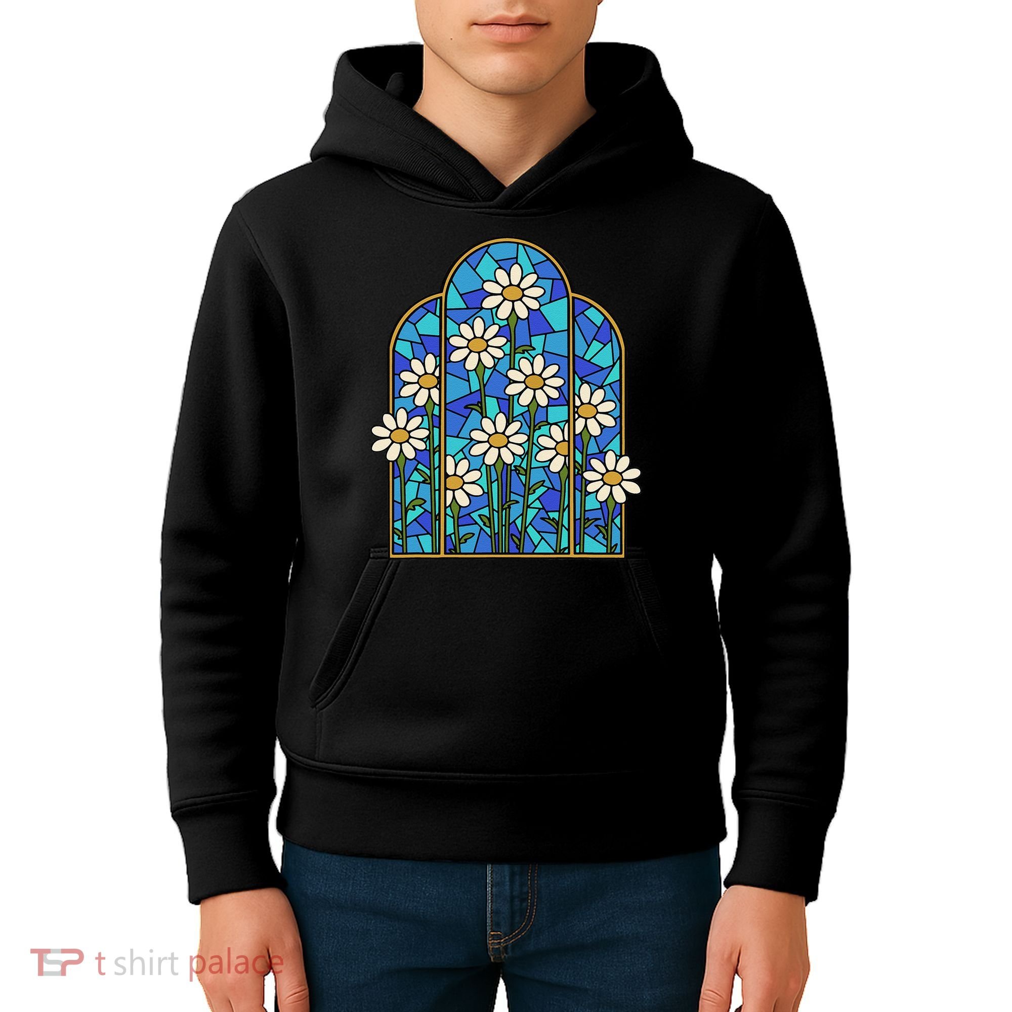 White Wildflower Flower Mosaic Church Window Kids Hoodie