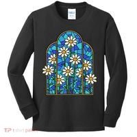 White Wildflower Flower Mosaic Church Window Kids Long Sleeve Shirt thumb 0